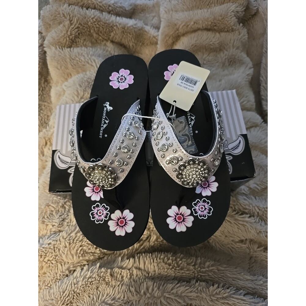Montana West Flip Flops Western Bling Wedge Sandals Pink Summer Shoes NEW 8
